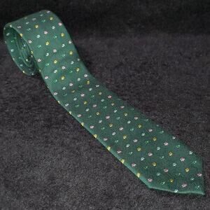 Lord of Ties Men's Green w/ multi colored Flowers 100% Cotton Neck Tie